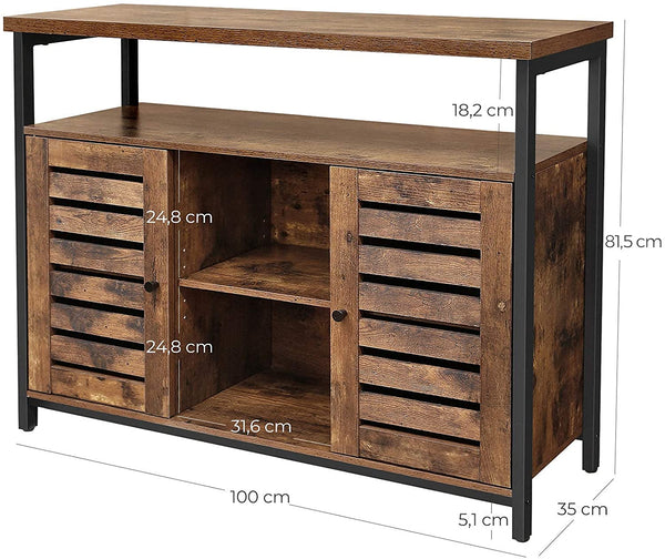 Floor Standing Cabinet, Kitchen Storage Cabinet with Cupboard and Shelves, Louvred Doors, for Dining Room, Living Room, Hallway, Bedroom, Rustic Brown LSC79BX RAW58.dk 