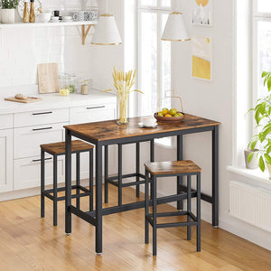 ALINRU Bar Table Set, Bar Table with 2 Bar Stools, Breakfast Bar Table and Stools Set, Kitchen Counter with Bar Chairs, for Kitchen, Living Room, Party Room, Industrial, Rustic Brown LBT15X RAW58.dk 