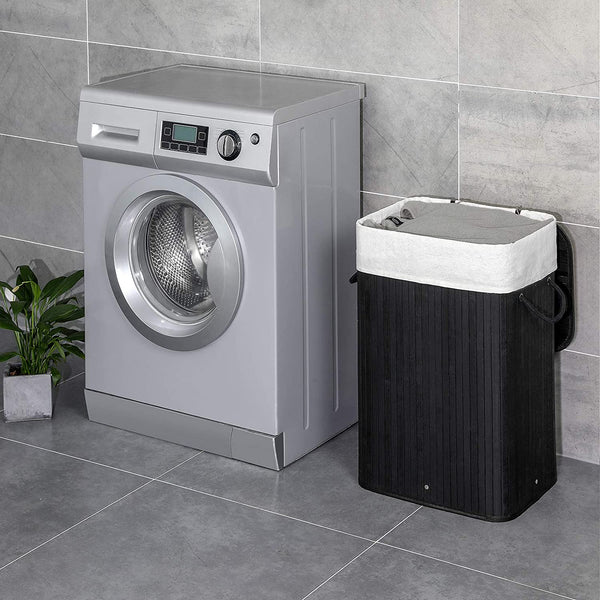 XL 72 L Large Bamboo Foldable Laundry Basket Storage Hamper Box with Removable Washable Lining Black 40 x 30 x 60 cm LCB10B RAW58.dk