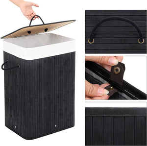 XL 72 L Large Bamboo Foldable Laundry Basket Storage Hamper Box with Removable Washable Lining Black 40 x 30 x 60 cm LCB10B RAW58.dk