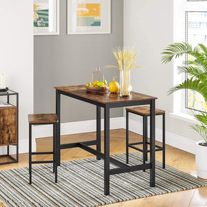 ALINRU Bar Table Set, Bar Table with 2 Bar Stools, Breakfast Bar Table and Stools Set, Kitchen Counter with Bar Chairs, for Kitchen, Living Room, Party Room, Industrial, Rustic Brown LBT15X RAW58.dk 