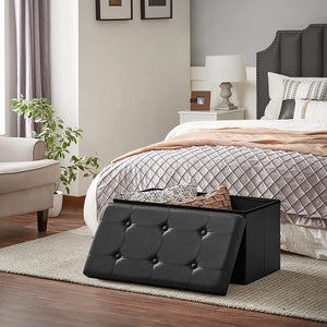 Folding Pouffe/Ottoman With 80 Litre Container and Soft Seat for 2 ?3 People 300 Kg maximum Load Black LSF105 RAW58.dk