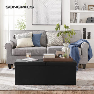 120L Folding Ottoman Bench Storage Box Storage Cube Flipping Lid Shoe Bench Footstool Load Capacity of 300 Kg Black 110 x 38 x 38 cm(W x D x H) LSF75BK RAW58.dk