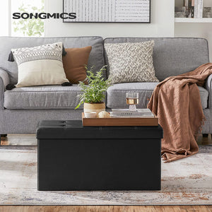 Folding Pouffe/Ottoman With 80 Litre Container and Soft Seat for 2 ?3 People 300 Kg maximum Load Black LSF105 RAW58.dk