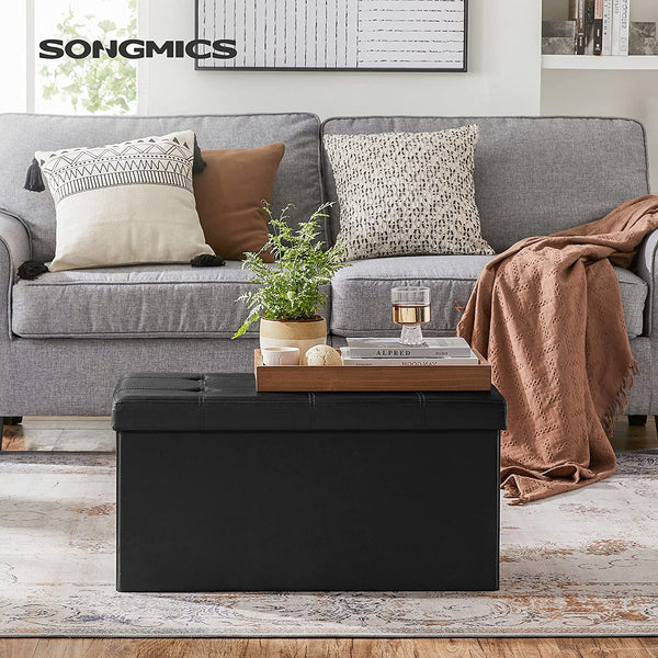 Folding Pouffe/Ottoman With 80 Litre Container and Soft Seat for 2 ?3 People 300 Kg maximum Load Black LSF105 RAW58.dk