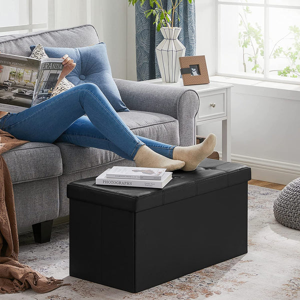 Folding Pouffe/Ottoman With 80 Litre Container and Soft Seat for 2 ?3 People 300 Kg maximum Load Black LSF105 RAW58.dk