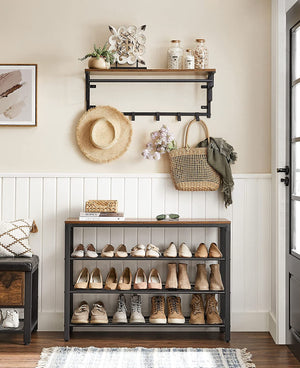 Shoe Rack, Shoe Organiser with 3 Mesh Shelves, for Hallway, Living Room, Bedroom, Simple Structure, Stable, Industrial Style, Rustic Brown and Black LBS14BX RAW58.dk 