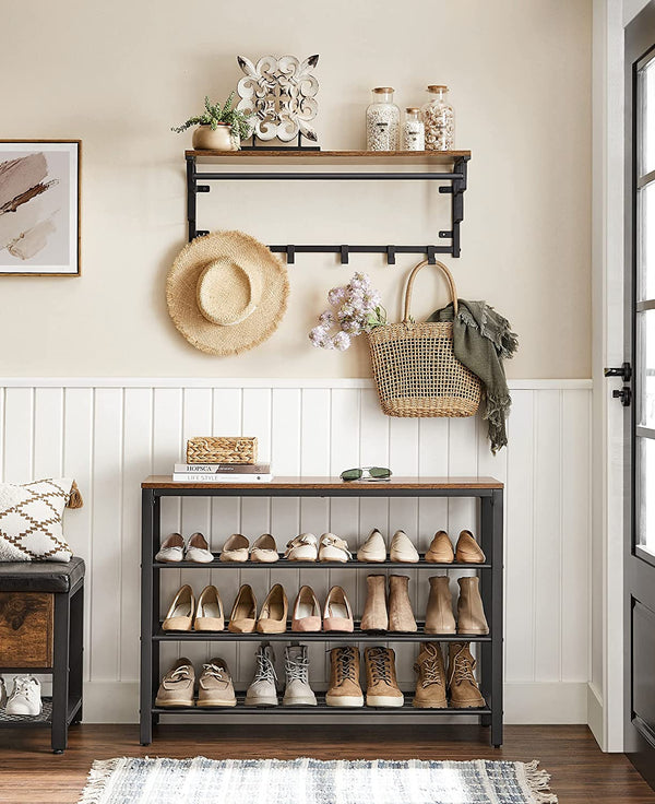 Shoe Rack, Shoe Organiser with 3 Mesh Shelves, for Hallway, Living Room, Bedroom, Simple Structure, Stable, Industrial Style, Rustic Brown and Black LBS14BX RAW58.dk 