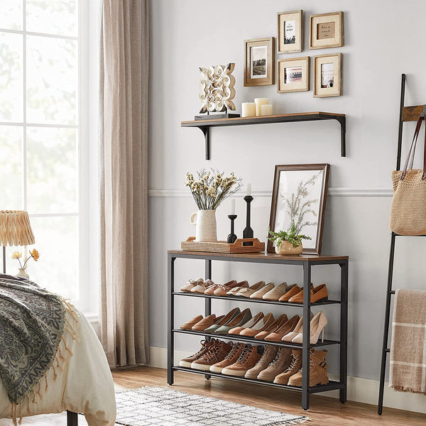Shoe Rack, Shoe Organiser with 3 Mesh Shelves, for Hallway, Living Room, Bedroom, Simple Structure, Stable, Industrial Style, Rustic Brown and Black LBS14BX RAW58.dk 
