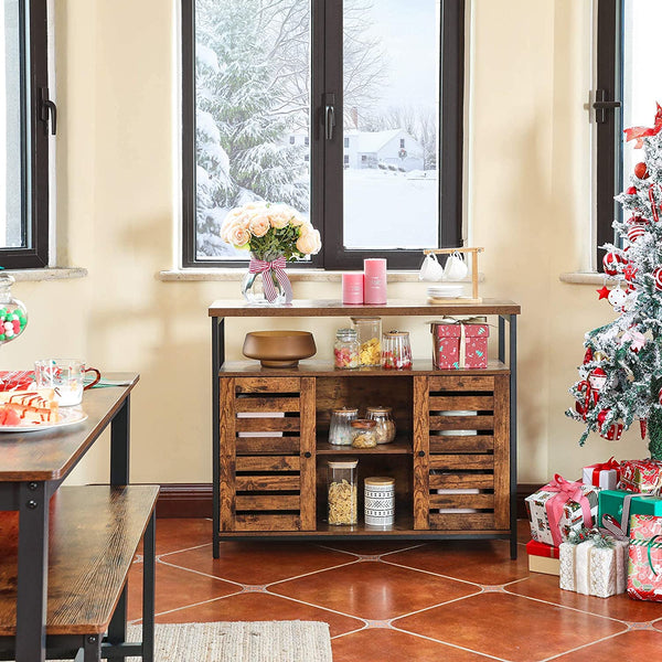 Floor Standing Cabinet, Kitchen Storage Cabinet with Cupboard and Shelves, Louvred Doors, for Dining Room, Living Room, Hallway, Bedroom, Rustic Brown LSC79BX RAW58.dk 
