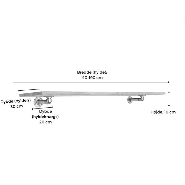 Hyldeknægte med hylde ELLA sort dybde 30 cm. Ophæng RAW58