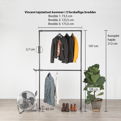 Tøjstativ VINCENT sort med messing - bestil på specialmål RAW58 Tøjstativer - på specialmål RAW58 - bestil på specialmål 0-50 cm 50-100 cm