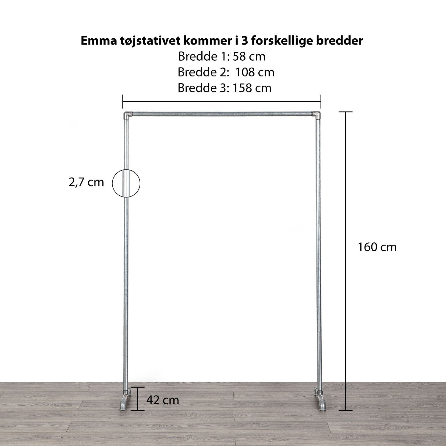 Simpelt og stilet vandrør tøjstativ der passer ind i enhver indretning og fås i flere størrelser.